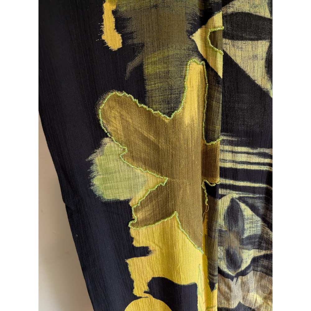 Vintage 90s/Y2K Abstract Art Print Beaded Duster Green M Lagenlook Artistic - Picture 3 of 10